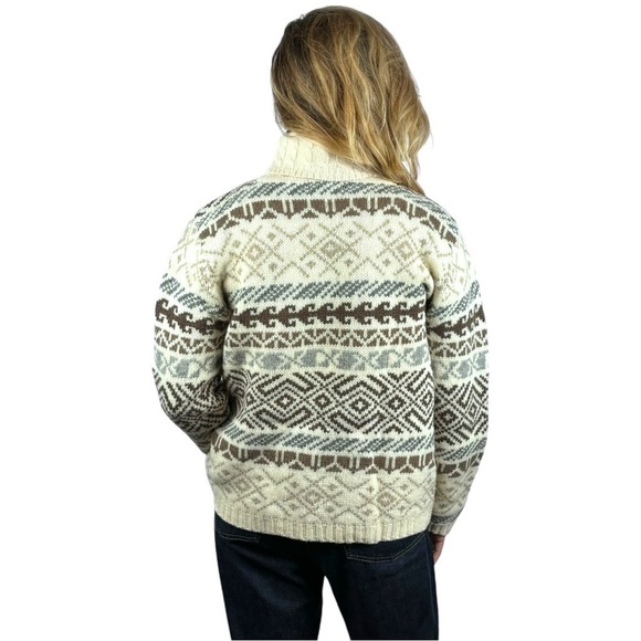 PURE & SIMPLE NORDIC FAIR ISLE CHUNKY KNIT LAMBSWOOL CREAM TURTLENECK SWEATER - Picture 2 of 14